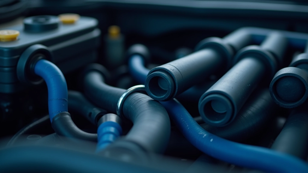 Close-up view of multiple rubber coolant hoses with different diameters in an engine bay