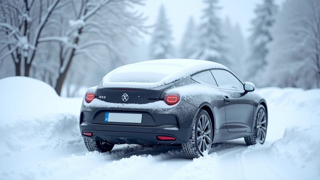 Car covered in fresh snow parked in winter conditions showing proper winter vehicle preparation