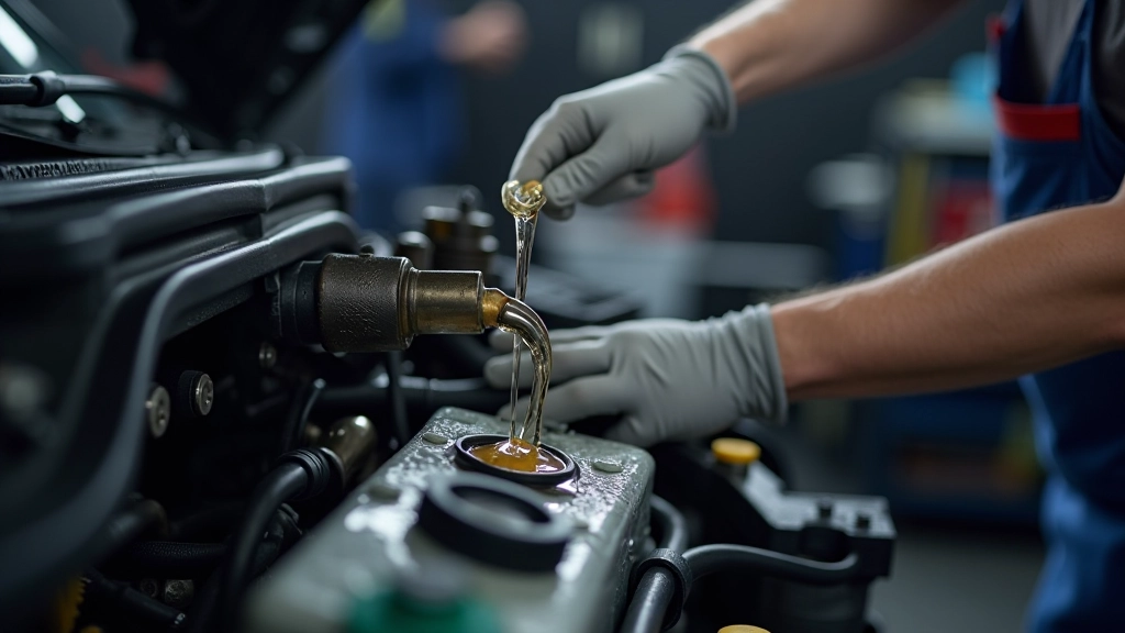 Mechanic draining old coolant from radiator into collection pan